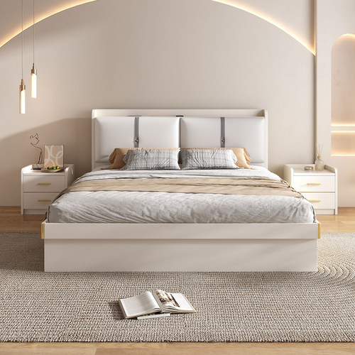 白色奶油风实木床简约现代