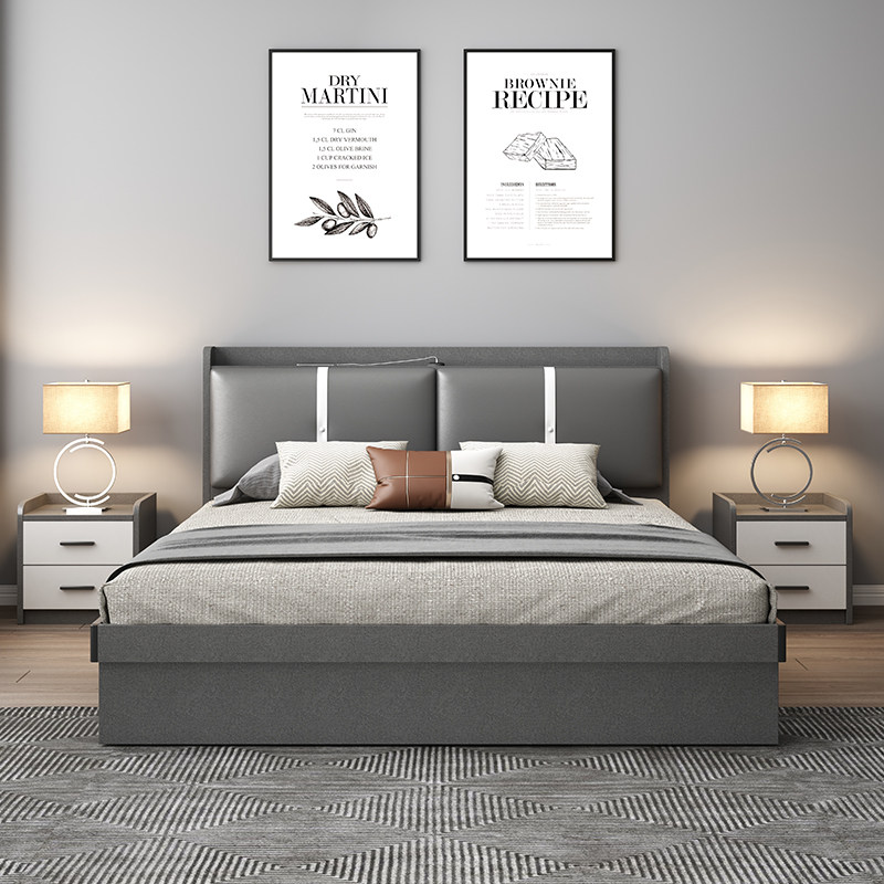 纯实木床简约现代主卧室双人床架子排骨架佛山家具厂家直销储物床