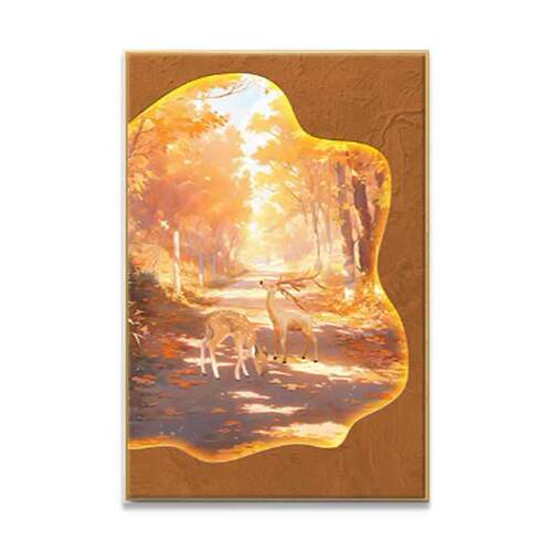 沙发背景装饰画现代创意简约麋鹿玄关壁画晶瓷画灯画双层走廊挂画