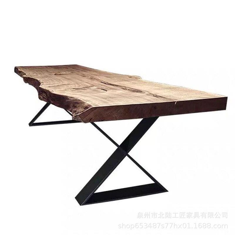 现原木大板会议桌复古实木电脑桌设计师台loft工业风公桌