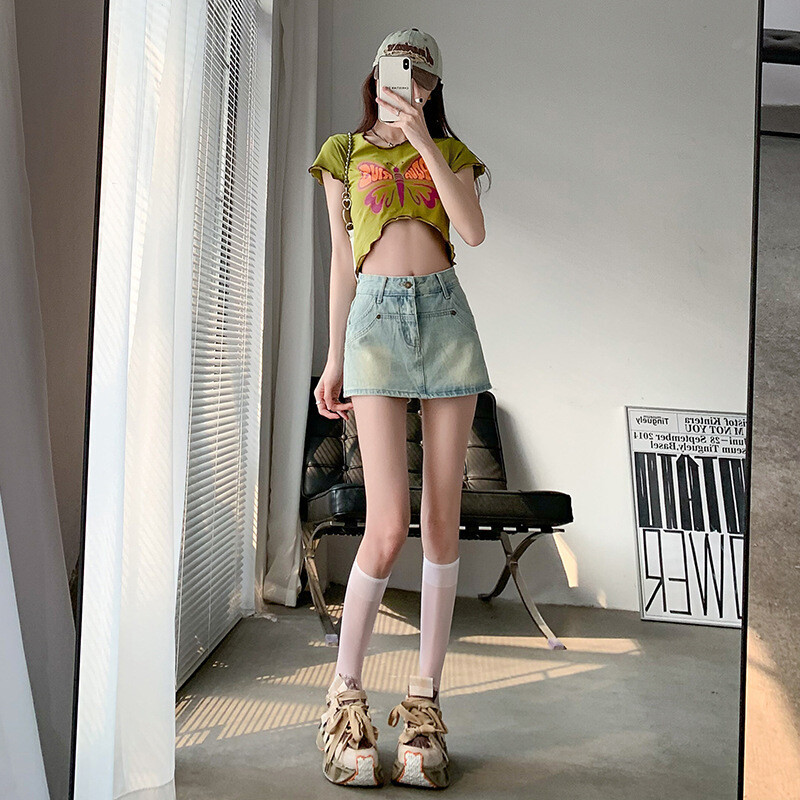 浅色包臀短裙牛仔半身裙女高腰显瘦A字裙夏季2023辣妹防走光裙子