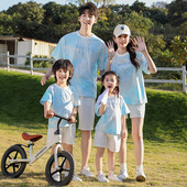 t恤家庭套装 度假亲子装 扎染短袖 一家三口四口洋气母子母女装 夏装