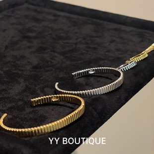 YYBOUTIQUE 缎带手镯戒指开口耳环罗缎s925纯银18k条纹光泽情侣
