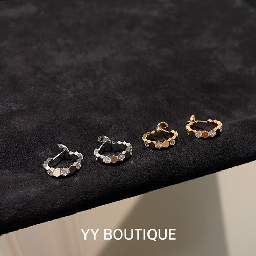 YYBOUTIQUE 蜂窝耳环耳饰几何圆环闪耀镶钻简约款精致款耳圈女士