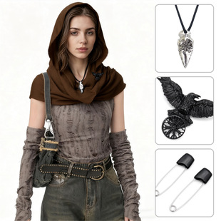 狂欢节维京海盗服装 配件中世纪黑武士骑士斗篷万圣节COSPLAY道具