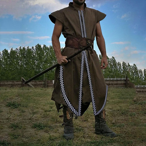 中世纪男士背心长袍文艺复兴武士海盗服服刺绣万圣节无袖夹克骑士