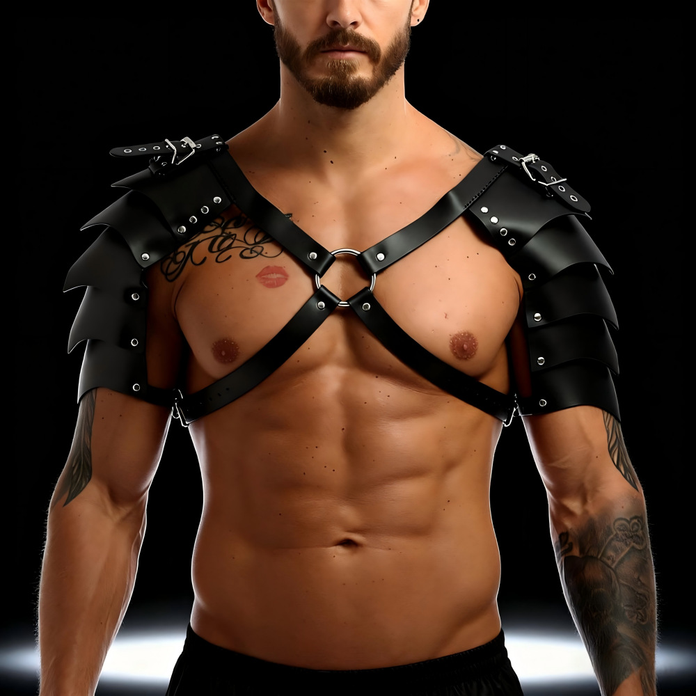 复古中世纪羽毛皮革肩甲维京胸背带万圣节角色扮演热卖