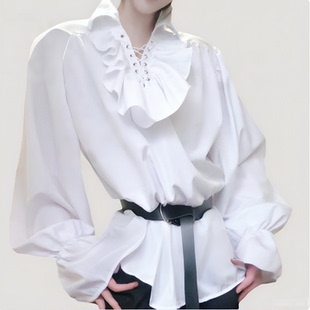 万圣节吸血鬼衬衫中世纪宫廷荷叶领 格里菲斯cosplay服男女装