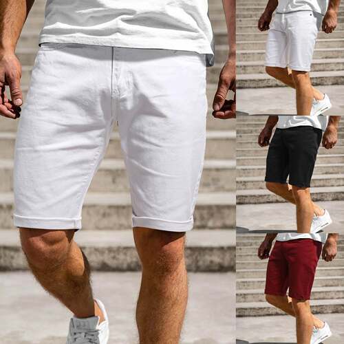 2021 Summer White Black Men Denim Shorts Slim Short Pants 男