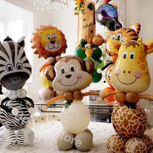 1 Set Jungle Animal Birthday Balloons Monkey Lion Tiger Heli