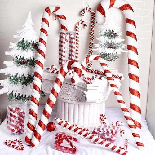 Christmas red, white, green painted glitter pink cane15-90CM