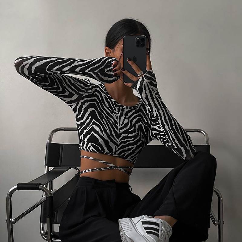 sexy Long sleeve lace-up shirt欧美风秋季新款露脐系带露背上衣