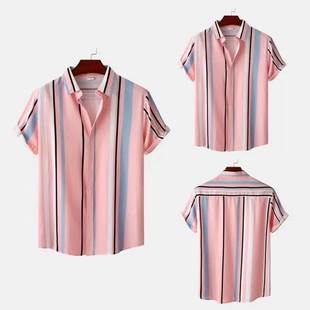 Men Button Short Sleeve Shirt Summer Streetwear Casual Tops
