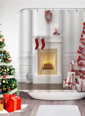 Christmas Waterproof Mildew-proof Shower Curtain Punch-free