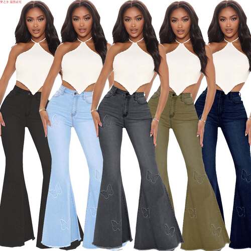 3XL large size women's flared jeans女士时尚牛仔微喇叭裤