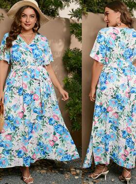 夏季大码显瘦连衣裙 women plus size dresses summer long dress