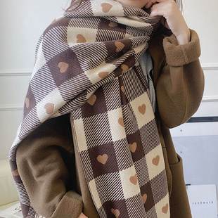 2022 winter warm scarf women plaid thick cashmere shawl 围巾