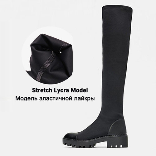 40弹力长靴女靴winter flat boots for women fashion long shoes
