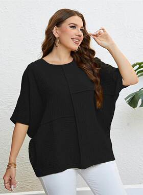 Solid color tops plus size women summer casual loose blouse