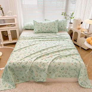 床单单件纯棉100全棉1.2米1.5m宿舍单双人被单枕套三件套简约清新