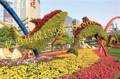 户外花坛园林摆件海洋主题绿雕花雕海豚造型工艺美陈