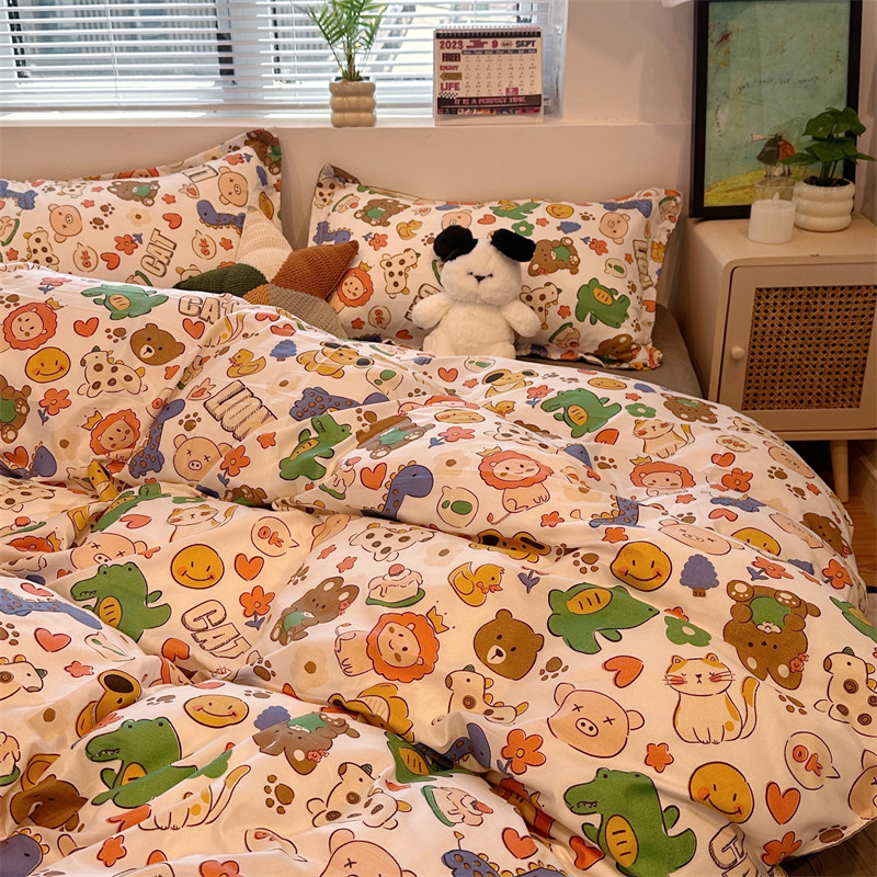 ins彩色动物园床上用品儿童四件套水洗棉床单被套学生宿舍三件套,床上用品,床品套件/四件套/多件套,淘宝优惠券,粉丝福利购,淘宝优惠卷