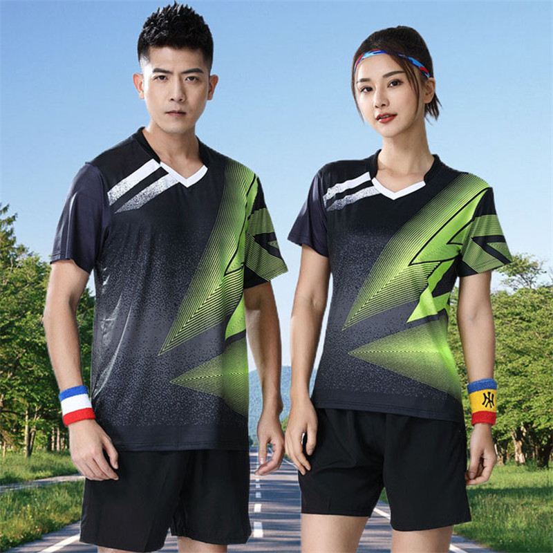 速干羽毛球服套装V领运动短袖比赛男女夏定制印字短裤裙乒乓球衣