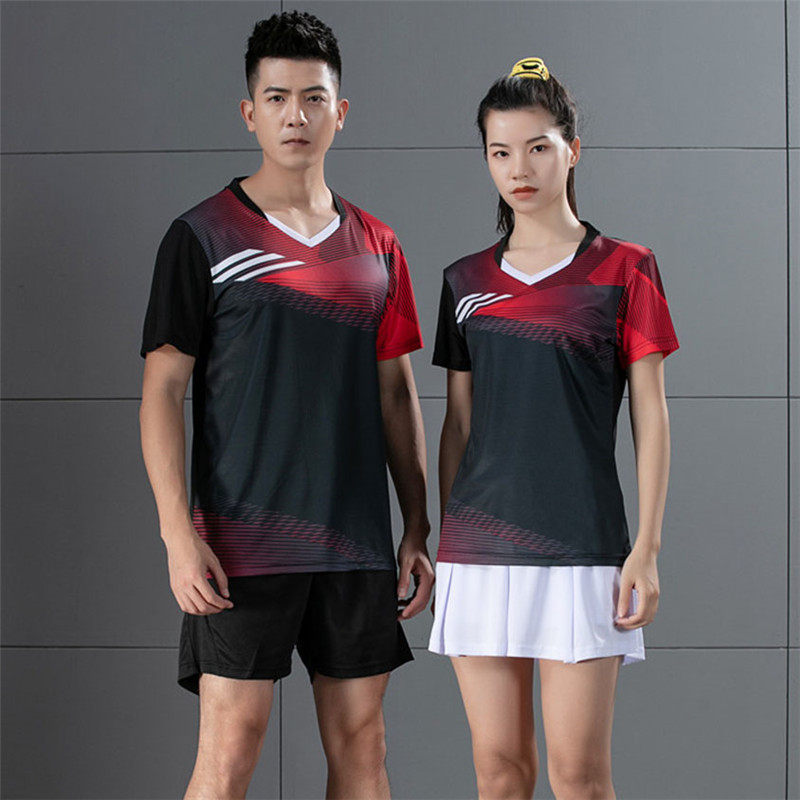 吸汗速干V领羽毛球服运动套装短袖男女夏短裤裙乒乓球衣印字号T恤