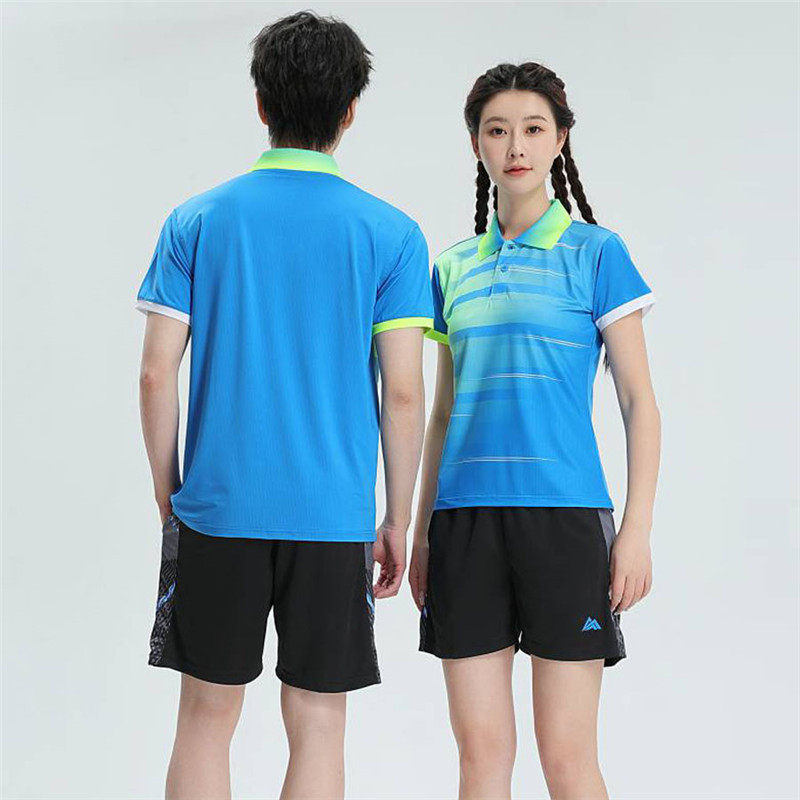 羽毛球服套装短袖男女夏运动速干大赛排球服蓝白健身乒乓球衣T恤