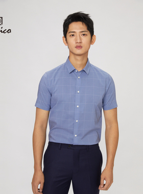 【特价清仓】Lavico/朗维高男装短衬格子休闲男士短袖衬衫男
