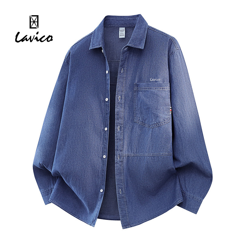 【特惠清仓】Lavico/朗维高男士时尚休闲牛仔长袖衬衫春夏新款