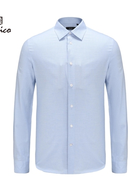【商场同款】Lavico/朗维高男士蓝色小格长袖衬衫休闲商务内搭秋