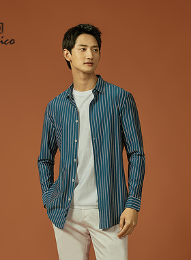 【商场同款】Lavico/朗维高男士长衬蓝色条纹商务休闲长袖衬衫男