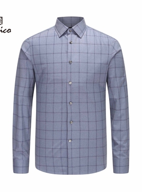 【商场同款】Lavico/朗维高男士蓝色格纹时尚新商务长袖衬衫秋款
