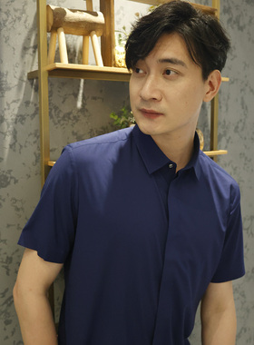 【特价清仓】Lavico/朗维高男士短衬宝蓝色时尚新商务短袖衬衫男
