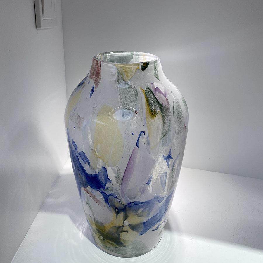 温柔粉琉璃中古手工花瓶艺术餐桌装饰插花摆件水培器玻璃瓶