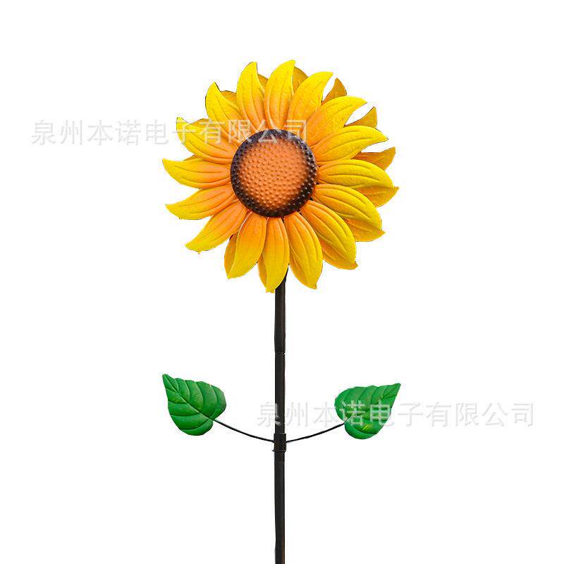 向日葵铁艺风车庭院阳台花园别墅小院太阳能旋转装饰金属风车地插