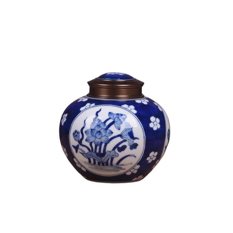 手绘高端青花瓷陶瓷茶叶罐金属双层内盖半斤装龙井绿茶普洱茶罐