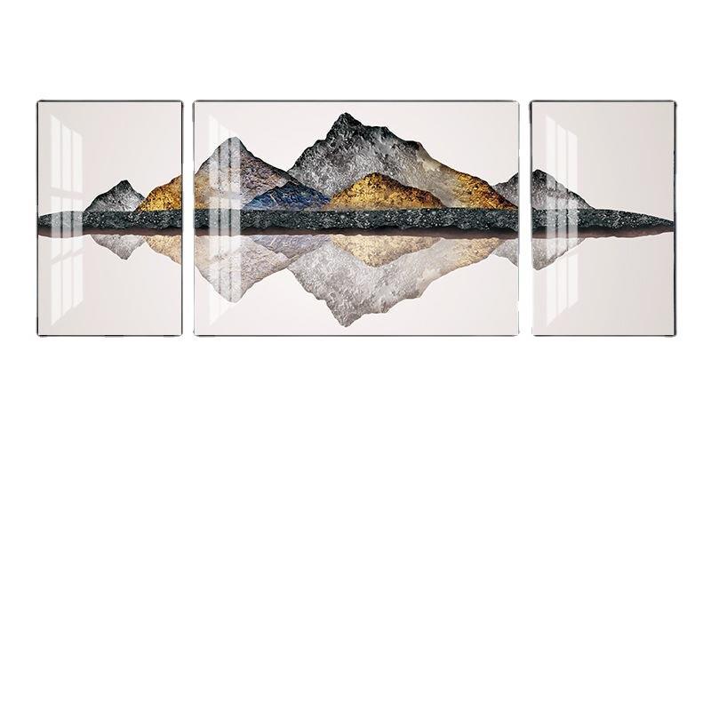 新中式客厅装饰画现代简约沙发背景墙挂画山水画三联有框壁画晶瓷