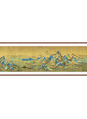 新中式客厅山水挂画高级感千里江山图仿古做旧字画古代名家壁画