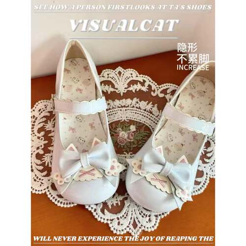 VISUALCAT洛丽塔圆头中跟小皮鞋