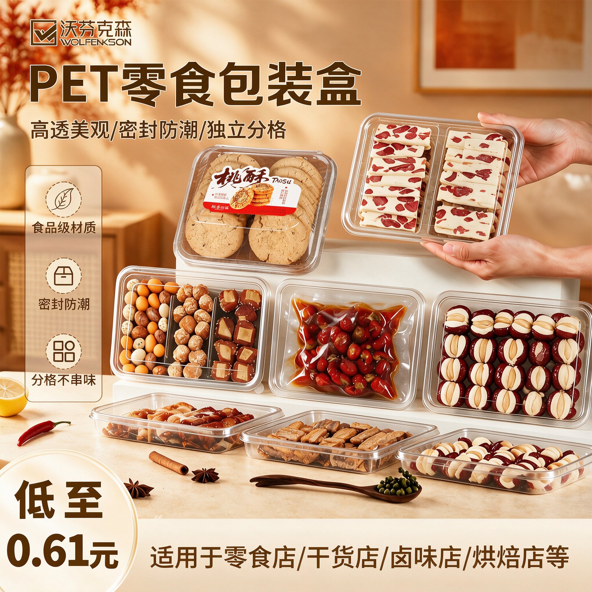 金粒门几多全同款新鲜短保零食pet透明包装盒果干卤味糕点打包盒