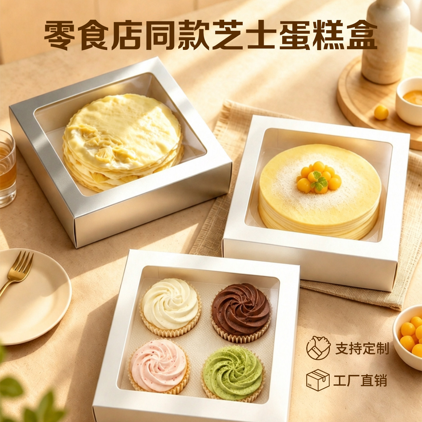 6寸千层蛋糕内托加厚耐用银卡盒
