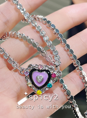 宋妍霏同款锁骨链小众辣妹彩色