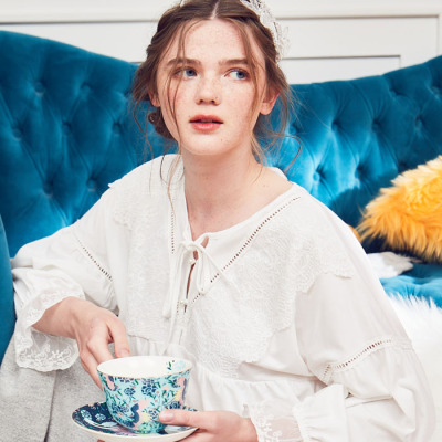 s全棉仙女纯色少女欧式镂空