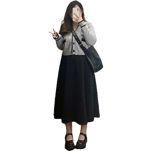 冬装搭配一整套微胖大码女软糯毛衣西装半身裙小个子穿搭两件套裙