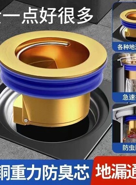 全铜地漏芯直排式防臭器下水道防反味神器盖厕所防虫下水管通用