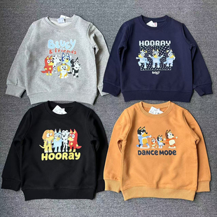 外贸日单B鲁伊狗狗儿童长袖纯棉圆领毛圈卫衣卡通动漫宾果