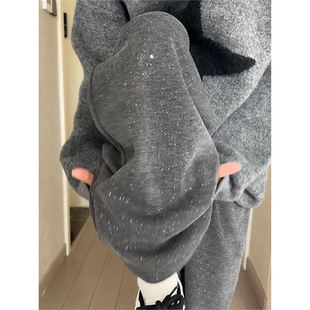 韩系chic闪闪带钻细闪糯米裤女秋冬季高级感拖地裤加绒加厚阔腿裤