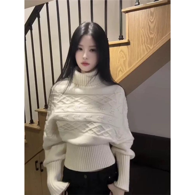 秋冬加厚白色高领毛衣女韩系修身高级感可内搭外穿慵懒风针织上衣